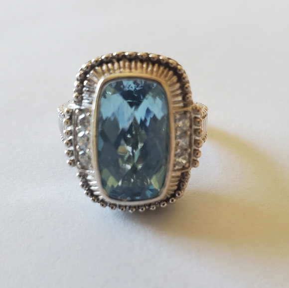 Judith Ripka Jewelry - Judith Ripka Blue Topaz & Diamonique Ring, Size 6